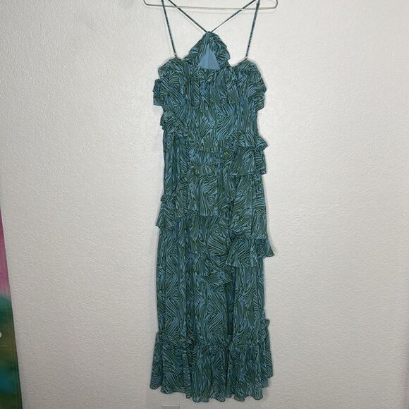 NWT Cinq A Sept Rayner Ruffle Trimmed MIDI Dress Size 8 Celeste Blue/Green - Picture 8 of 16